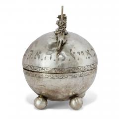 Rare Antique Silver Etrog Box with Lions and Ten Commandments - 4756394
