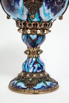 Rare Austro Hungarian Silver Enamel and Gem Set Lidded Goblet Vase - 936366