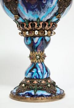 Rare Austro Hungarian Silver Enamel and Gem Set Lidded Goblet Vase - 936367