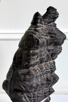 Rare Chinese Antique Black and White Lingbi Scholar Stone on Display Stand - 4207365