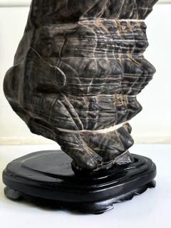 Rare Chinese Antique Black and White Lingbi Scholar Stone on Display Stand - 4207366