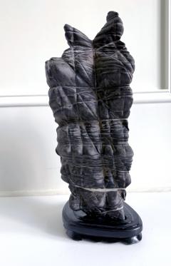 Rare Chinese Antique Black and White Lingbi Scholar Stone on Display Stand - 4207367