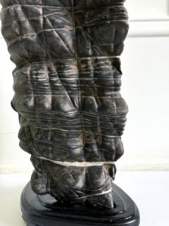 Rare Chinese Antique Black and White Lingbi Scholar Stone on Display Stand - 4207369