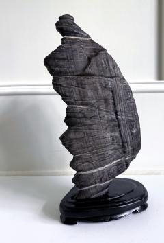 Rare Chinese Antique Black and White Lingbi Scholar Stone on Display Stand - 4207373