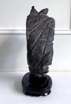 Rare Chinese Antique Black and White Lingbi Scholar Stone on Display Stand - 4207375
