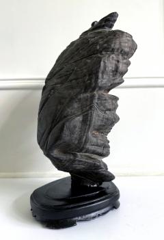 Rare Chinese Antique Black and White Lingbi Scholar Stone on Display Stand - 4207376