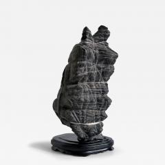 Rare Chinese Antique Black and White Lingbi Scholar Stone on Display Stand - 4208284