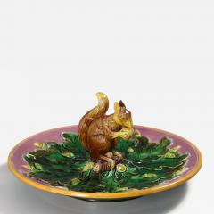 Rare Circular George Jones Majolica Squirrel Nut Dish - 4344590