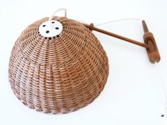 Rare Elegant Mid Century Modern Rattan Teak Wall Lamp Scandinavia 1960s - 2967169