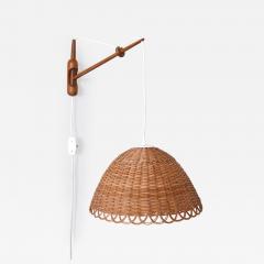 Rare Elegant Mid Century Modern Rattan Teak Wall Lamp Scandinavia 1960s - 2971008