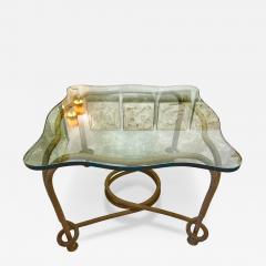 Rare Emilio Rey Gilded Metal Scalloped Glass Top Side Table Spain 70s - 4705489
