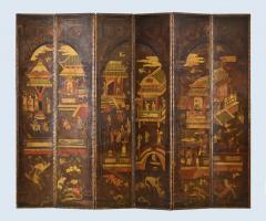 Rare English Painted Leather Folding Screen c 1700 30 - 4616521