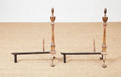 Rare Engraved Federal Bell Metal Andirons - 4334980