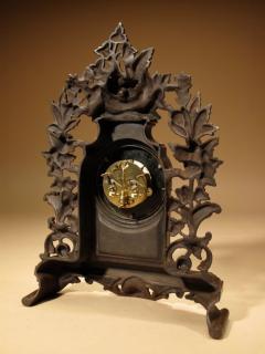 Rare French Old Brown Colour Gild Cast iron Alarm mantel Clock - 3280317