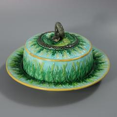 Rare George Jones Majolica Muffin Dish with Snake Handle - 4323622
