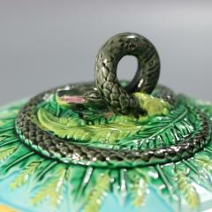Rare George Jones Majolica Muffin Dish with Snake Handle - 4323626