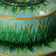 Rare George Jones Majolica Muffin Dish with Snake Handle - 4323627