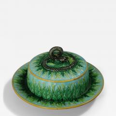 Rare George Jones Majolica Muffin Dish with Snake Handle - 4326707
