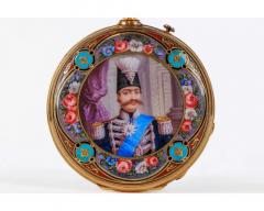 Rare Gold and Enamel Presentation Pocket Watch with Portrait of Naser Shah - 2895411
