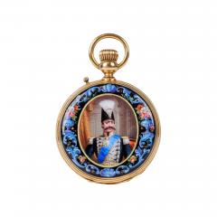 Rare Gold and Enamel Presentation Pocket Watch with Portrait of Naser Shah - 2896932