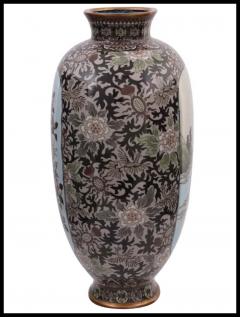 Rare High Quality Meiji Japanese Cloisonne Enamel Vase River Mountain landscape - 3903644