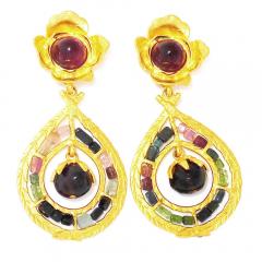 Rare Huge Gold Plated and Glass Clip Earrings by Deanna Hamro - 4414873