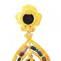 Rare Huge Gold Plated and Glass Clip Earrings by Deanna Hamro - 4414874