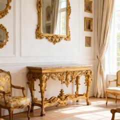 Rare Italian Rococo Giltwood Fossilized Marble Console Table ca 1750 - 4502585