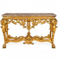 Rare Italian Rococo Giltwood Fossilized Marble Console Table ca 1750 - 4502589