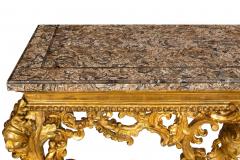 Rare Italian Rococo Giltwood Fossilized Marble Console Table ca 1750 - 4502592