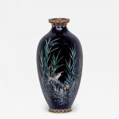 Rare Japanese Cloisonn Enamel Vase with Kingfisher and Reeds Hayashi Kodenji - 4556826