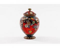 Rare Japanese Cloisonne Enamel Covered Jar with Transparent Red Ground Floral - 4556039