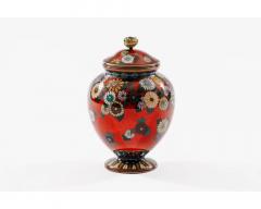 Rare Japanese Cloisonne Enamel Covered Jar with Transparent Red Ground Floral - 4556040