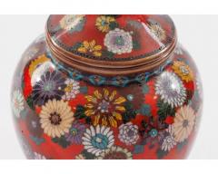 Rare Japanese Cloisonne Enamel Covered Jar with Transparent Red Ground Floral - 4556043