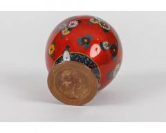 Rare Japanese Cloisonne Enamel Covered Jar with Transparent Red Ground Floral - 4556046