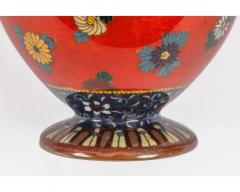 Rare Japanese Cloisonne Enamel Covered Jar with Transparent Red Ground Floral - 4556047