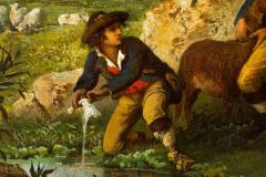 Rare Landscape Painting of Shepherds and Injured Lamb by Hermann Corrodi - 4500816