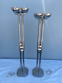 Rare Large Art Deco Period Polished Chromed Torchiere Lamp Two Available - 4641447