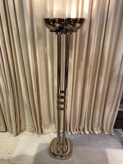 Rare Large Art Deco Period Polished Chromed Torchiere Lamp Two Available - 4641450