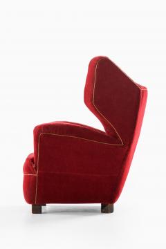 Rare Large Wingback Easy Chair in Fabric and Oak 1930s - 4564933