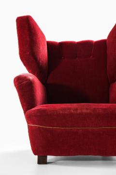 Rare Large Wingback Easy Chair in Fabric and Oak 1930s - 4564936