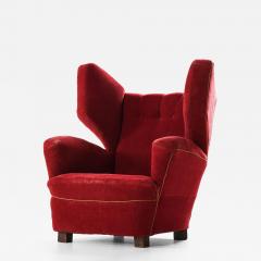 Rare Large Wingback Easy Chair in Fabric and Oak 1930s - 4568076