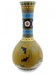 Rare Meiji Japanese Cloisonne Enamel On Porcelain Bats Vase Signed - 4120366
