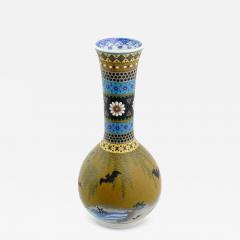 Rare Meiji Japanese Cloisonne Enamel On Porcelain Bats Vase Signed - 4121262