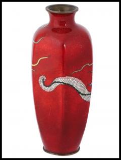 Rare Meiji Japanese Cloisonne Red Enamel Pink Dragon Vase - 3904145