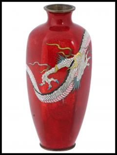 Rare Meiji Japanese Cloisonne Red Enamel Pink Dragon Vase - 3904150