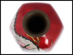 Rare Meiji Japanese Cloisonne Red Enamel Pink Dragon Vase - 3904191