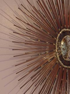 Rare Mid Century Copper Brass and Iron Sunburst Mirror Wall Sculpture by Bela - 1770904