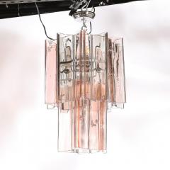 Rare Mid Century Hand Blown Smoked Rose Murano Glass 2 Tier Pendant Chandelier - 4376887