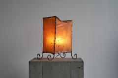 Rare Mid Century Table Lamp in Goatskin and Wrought Iron 1950s - 4396132